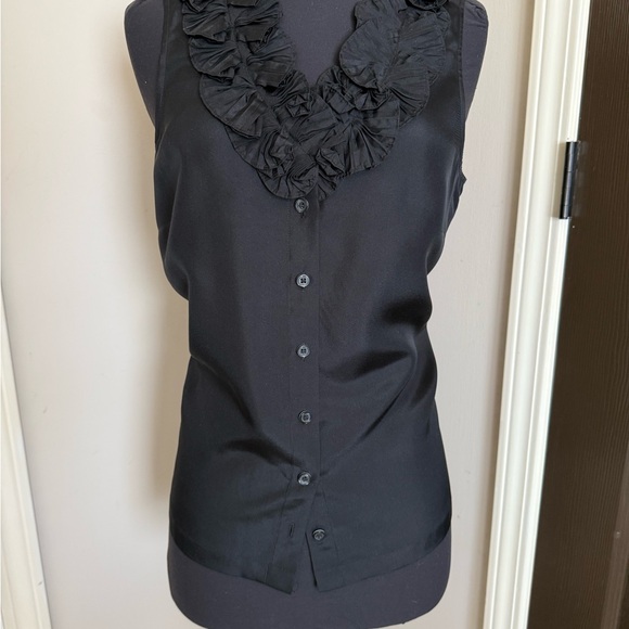 J. Crew Black Ruffled silk Sleeveless Blouse - Picture 2 of 8